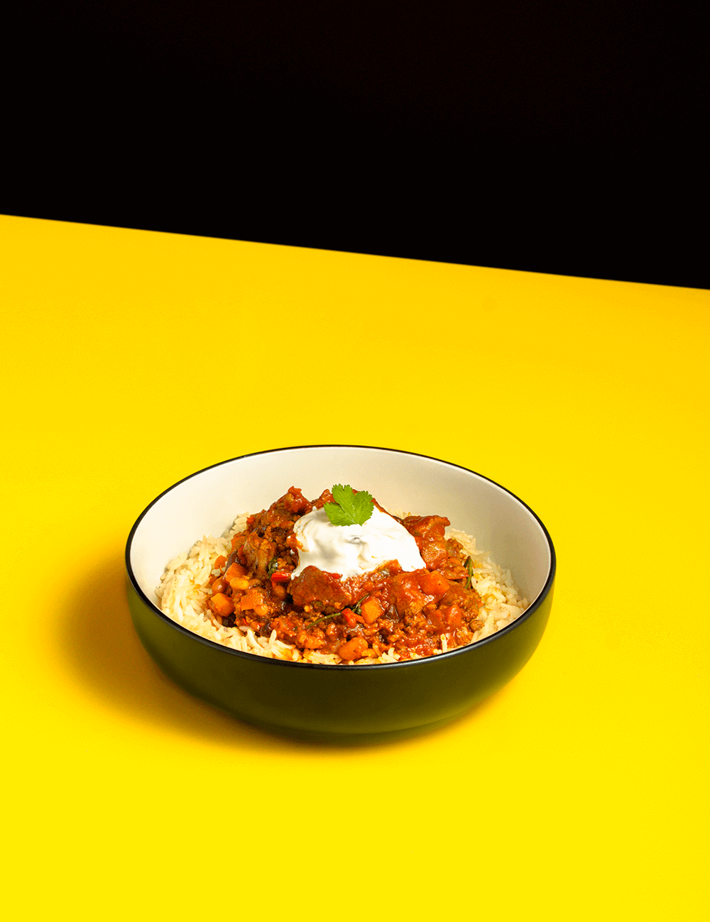 Hearty, Smoky Beef Chilli Slow Cooked with Beans, Fresh Chilli & Sour Cream